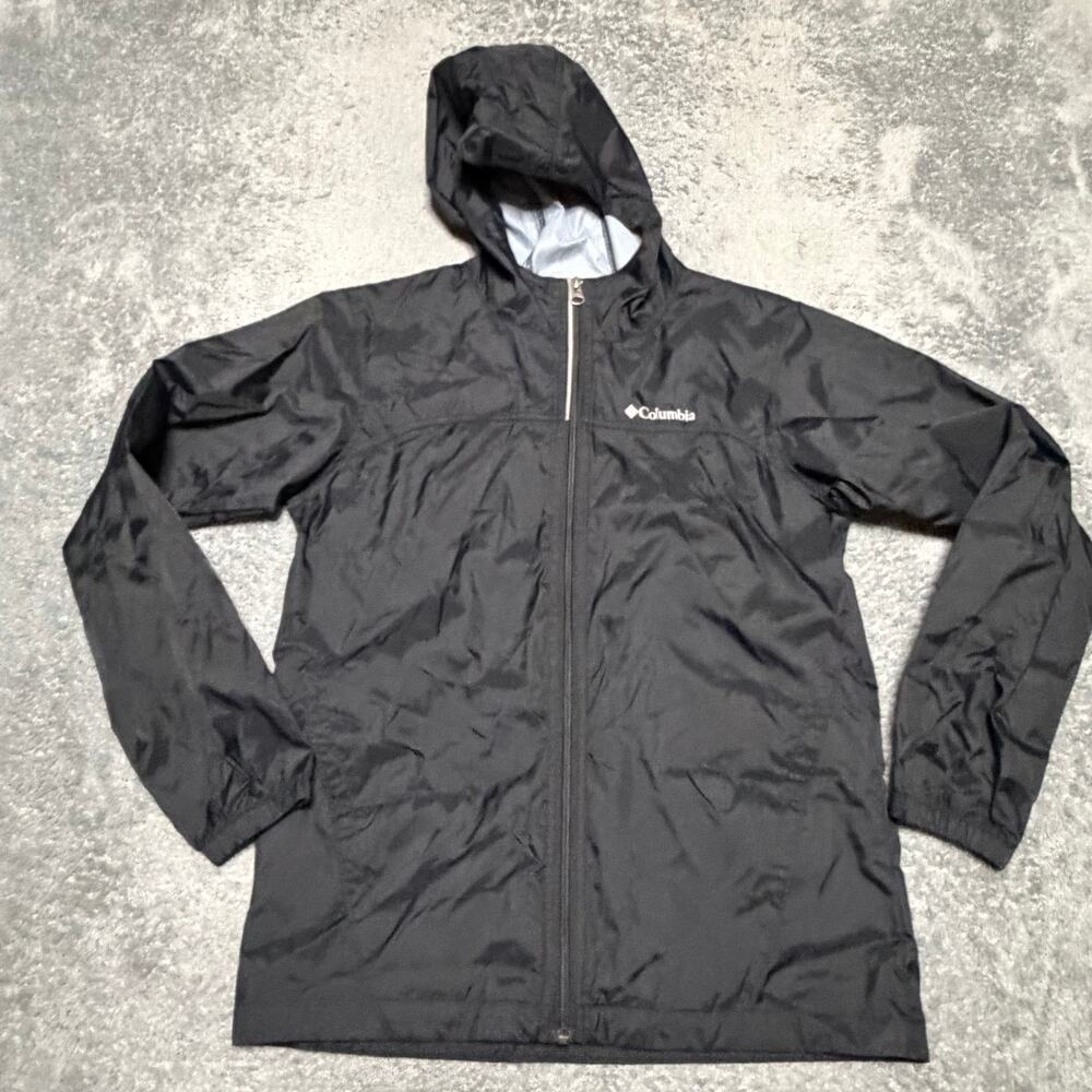 Columbia Jacket Kids Youth Large Black Nylon Hooded Rain Windbreaker Coat